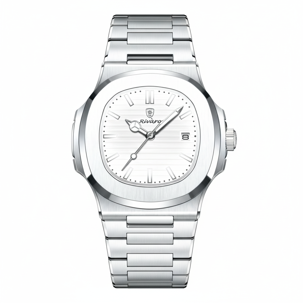 שעון ספורט אלגנטי עם רצועת מתכת - חיוג לבן